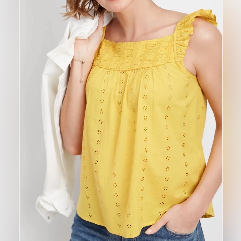 Sunny Yellow Ruffled Sleeve Tank 100% Cotton